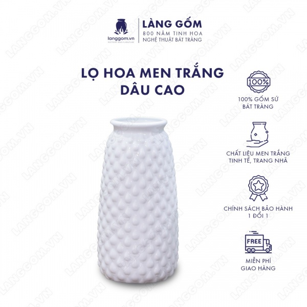 Lọ hoa Men trắng dâu cao